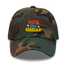 Load image into Gallery viewer, Never Stop Growing Embroidered Relaxed Fit Baseball Cap, Hats for Men, Sun Hats for Women