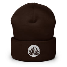 Load image into Gallery viewer, Amazing White Lotus Embroidered Cuffed Beanie, Beanies Hats For Men, Beanie For Women, Yoga Gifts