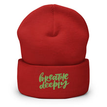 Load image into Gallery viewer, Breathe Deeply Embroidered Cuffed Beanie, Beanies Hats For Men, Beanie For Women, Buddha Gifts